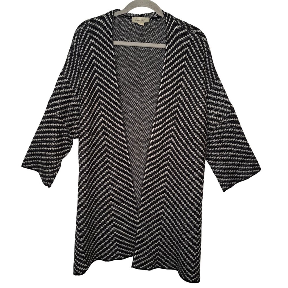 Charlie Paige Black & White Chevron Open Cardigan